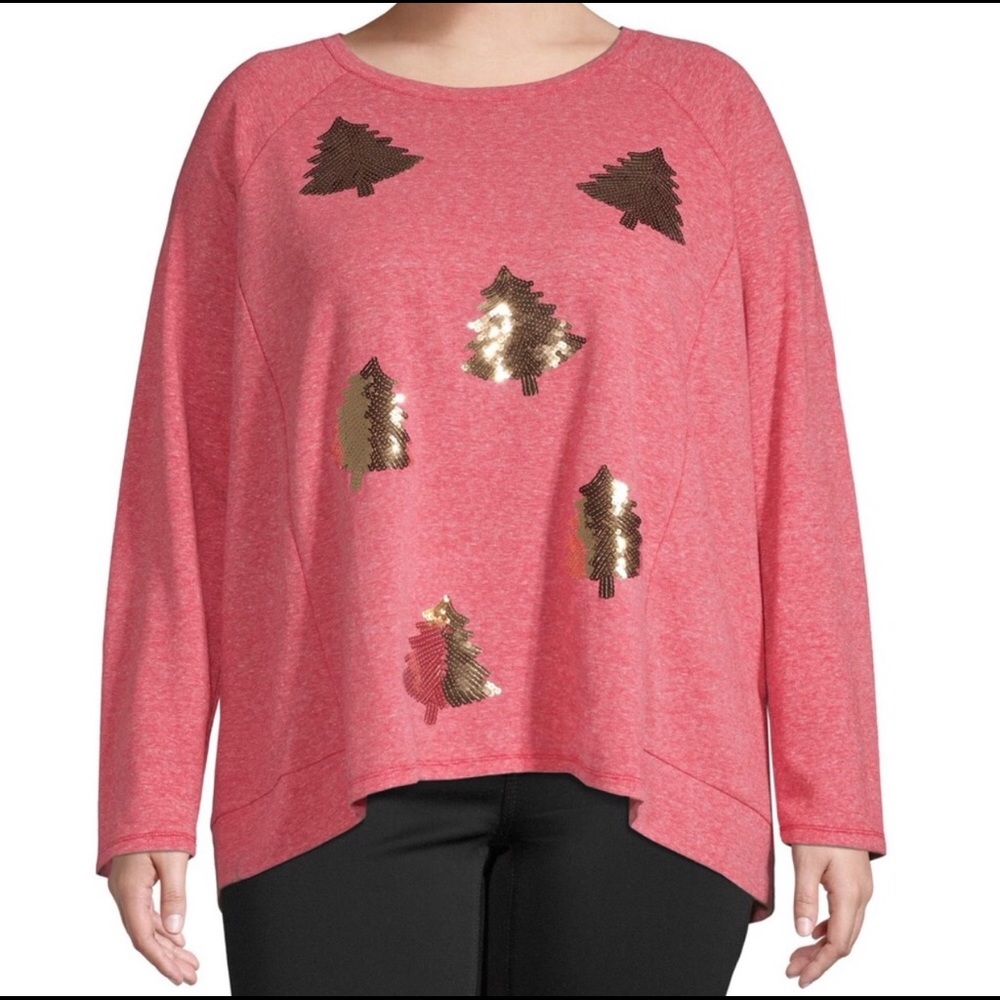 NWT Christmas Gold Tree Sweater Holiday Time Women's Plus